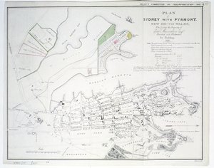 Plano de Sídney con Pyrmont, Nueva Gales del Sur, este último propiedad de Edward Macarthure Esquire dividido en lotes para construcción, 1836, publicado por James y Luke G. Hansard y Sons, Londres, 1837 de James Basire